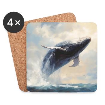 Une baleine saute hors de l’eau - Dessous de verre (lot de 4) - blanc - Devant