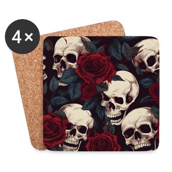 Rote Rosen &; Totenköpfe Muster Dunkel Elegant Gothic - Untersetzer (4er-Set) - Weiß - Vorne