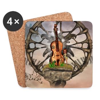 Violon steampunk avec petite fée - Dessous de verre (lot de 4) - blanc - Devant
