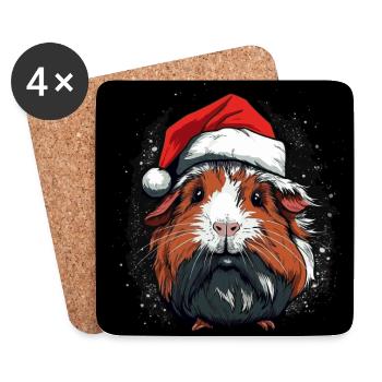 Cochon d’Inde avec chapeau de Père Noël - Dessous de verre (lot de 4) - blanc - Devant