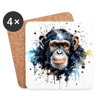 Aquarelle de chimpanzé - Dessous de verre (lot de 4) - blanc - Devant