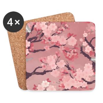 Hanami Cherry Blossom Tree Sakura Japan Pattern - Coasters (set of 4) - white - Front