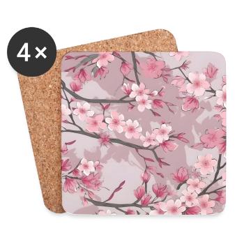 Sakura Cherry Blossom Tree Japan Hanami Pattern - Coasters (set of 4) - white - Front