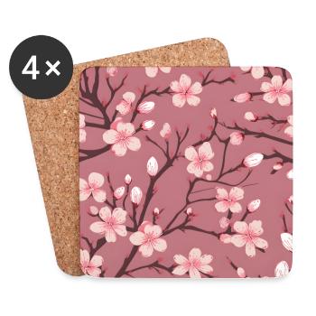 Sakura Japan Cherry Blossom Tree Hanami Pattern - Coasters (set of 4) - white - Front