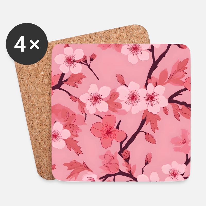 Sakura Tree Japan Cherry Blossom Hanami Pattern - Dessous de verre (lot de 4) - blanc
