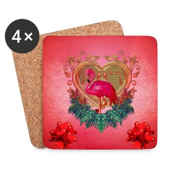Merveilleux flamenco avec du cœur et des fleurs. - Dessous de verre (lot de 4) - blanc - Devant