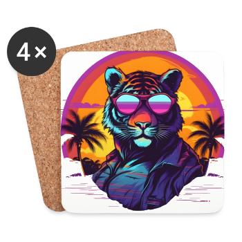 Synthwave Tiger Sunset - Untersetzer (4er-Set) - Weiß - Vorne