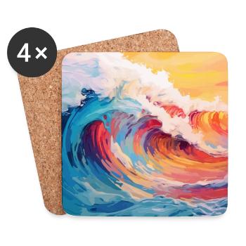 The Wave - T-shirt Design Rétro - Dessous de verre (lot de 4) - blanc - Devant