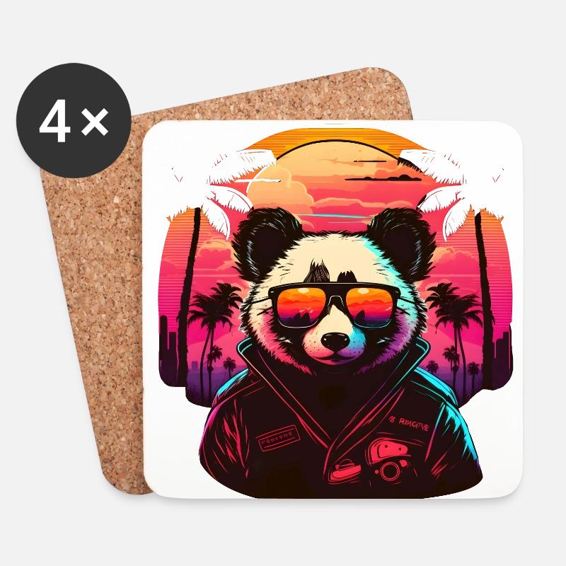 Synthwave Panda Sunset - Untersetzer (4er-Set) - Weiß