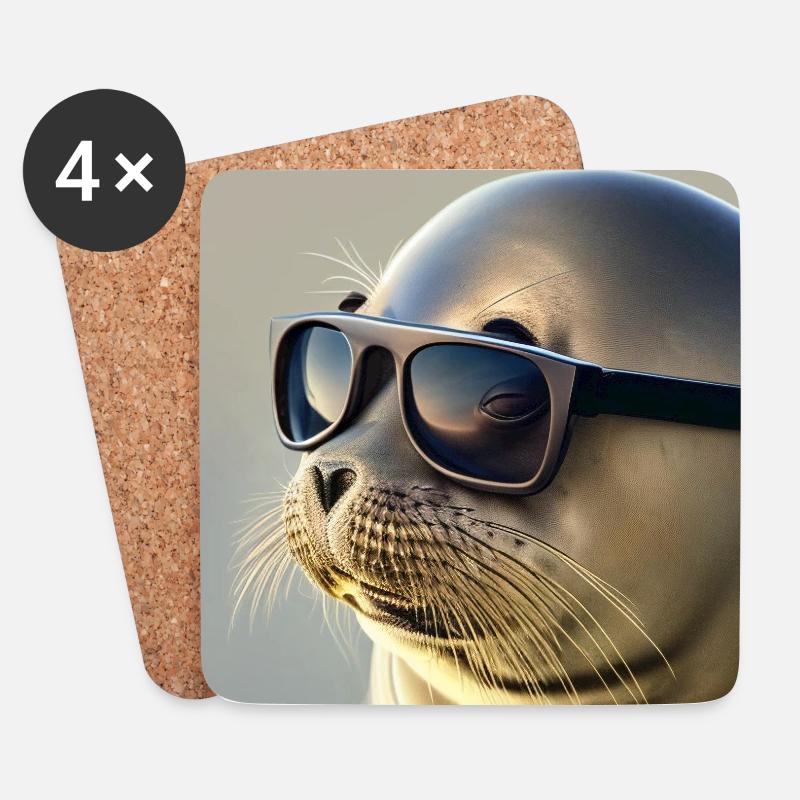 Seehund mit Sonnenbrille - Untersetzer (4er-Set) - Weiß