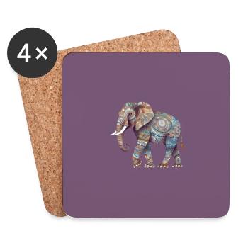 Ornamentelefant auf Lila Grund - Untersetzer (4er-Set) - Weiß - Vorne