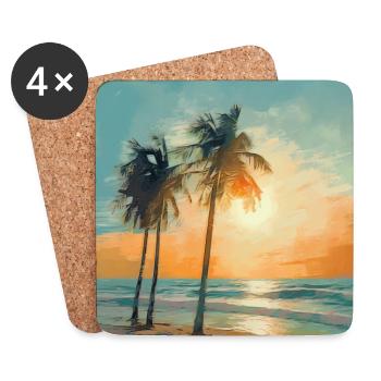 Sentez la plage - deux palmiers - Dessous de verre (lot de 4) - blanc - Devant