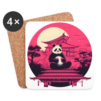 Synthwave eating Panda Japan Sunset - Coasters (set of 4) - white - Front