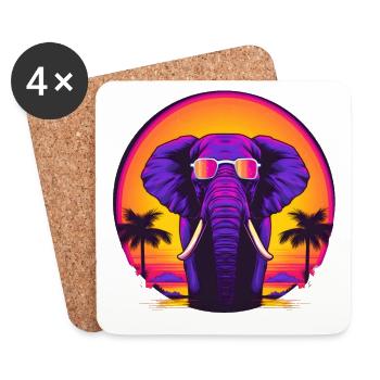 Synthwave Elephant African Sunset - Dessous de verre (lot de 4) - blanc - Devant
