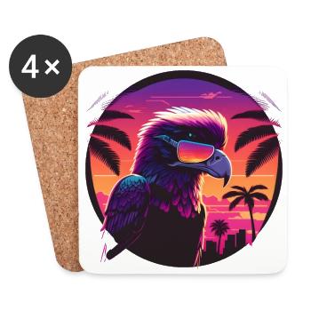 Synthwave eagle portant des lunettes de soleil - Dessous de verre (lot de 4) - blanc - Devant