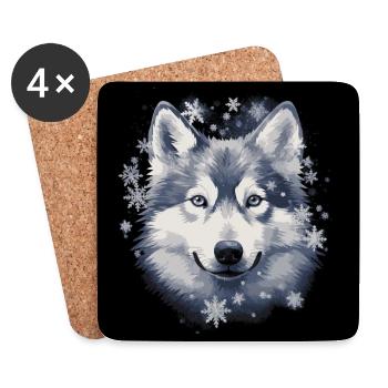 Husky Hund und Schneeflocken - Untersetzer (4er-Set) - Weiß - Vorne