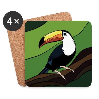 Bird with colored beak on leaf branch - Coasters (set of 4) - white - Front