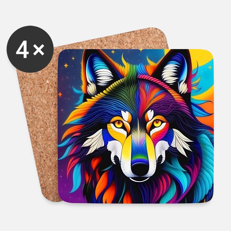 Wolf - Untersetzer (4er-Set) - Weiß