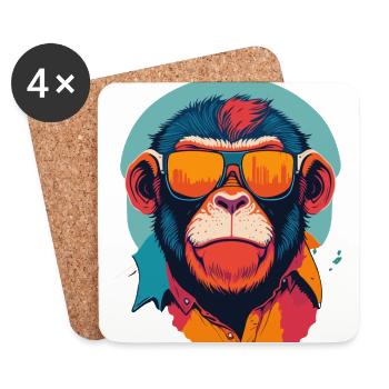 Playful Swagger: Retro Monkey T-Shirt - Coasters (set of 4) - white - Front