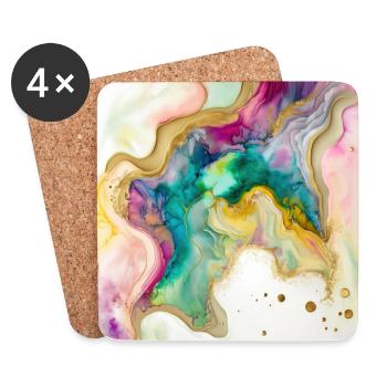 Regenbogenfarben und Goldfarben-Wirbelmuster - Untersetzer (4er-Set) - Weiß - Vorne