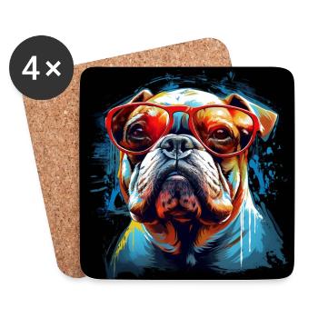 Englische Bulldogge mit Sonnenbrille - Untersetzer (4er-Set) - Weiß - Vorne