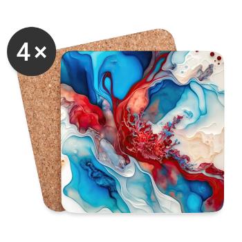 Red White And Blue Paint Swirl Pattern - Coasters (set of 4) - white - Front