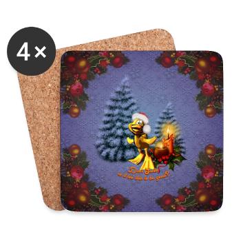 Drôle de canard avec chapeau de Noël - Dessous de verre (lot de 4) - blanc - Devant