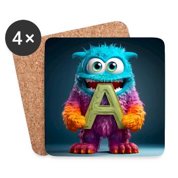Monstre coloré avec un - Dessous de verre (lot de 4) - blanc - Devant