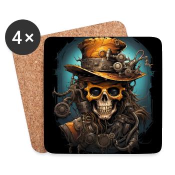 Crâne de zombie Steampunk - Dessous de verre (lot de 4) - blanc - Devant