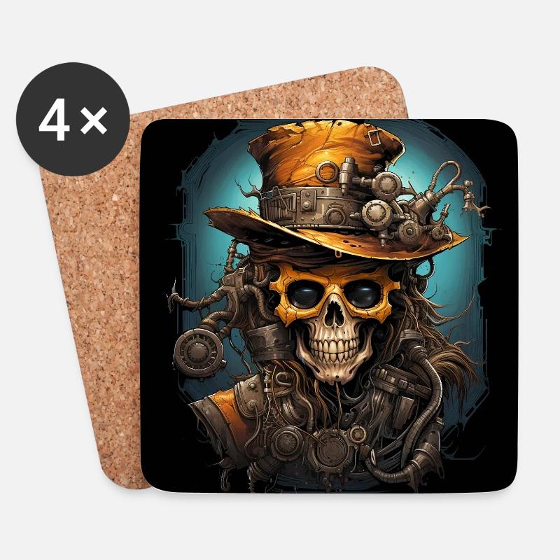 Steampunk Zombie Totenkopf - Untersetzer (4er-Set) - Weiß