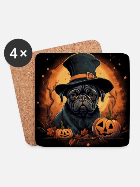 Niedlicher Halloween Mops - Untersetzer (4er-Set) - Weiß