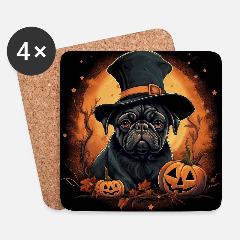 Niedlicher Halloween Mops - Untersetzer (4er-Set) - Weiß