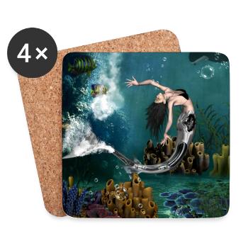 Merveilleuse sirène steampunk dans l’océan profond - Dessous de verre (lot de 4) - blanc - Devant