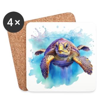 Tortue bleue - Dessous de verre (lot de 4) - blanc - Devant
