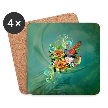 Wunderschöne elegante Blumen mit Vogel. - Untersetzer (4er-Set) - Weiß - Vorne