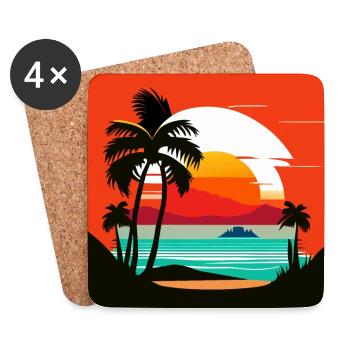 Tropischer Sonnenuntergang am Palmenstrand - Untersetzer (4er-Set) - Weiß - Vorne