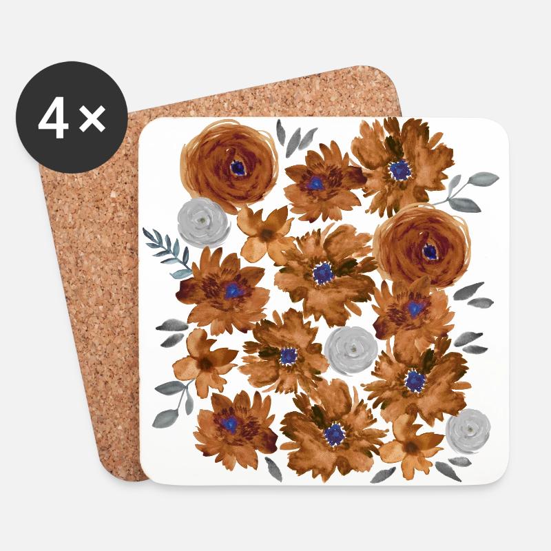 Fröhliche Herbst Aquarellblumen in Terrakotta - Untersetzer (4er-Set) - Weiß