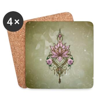 Symbole de fleur de lotus fantaisie art ligne flore - Dessous de verre (lot de 4) - blanc - Devant