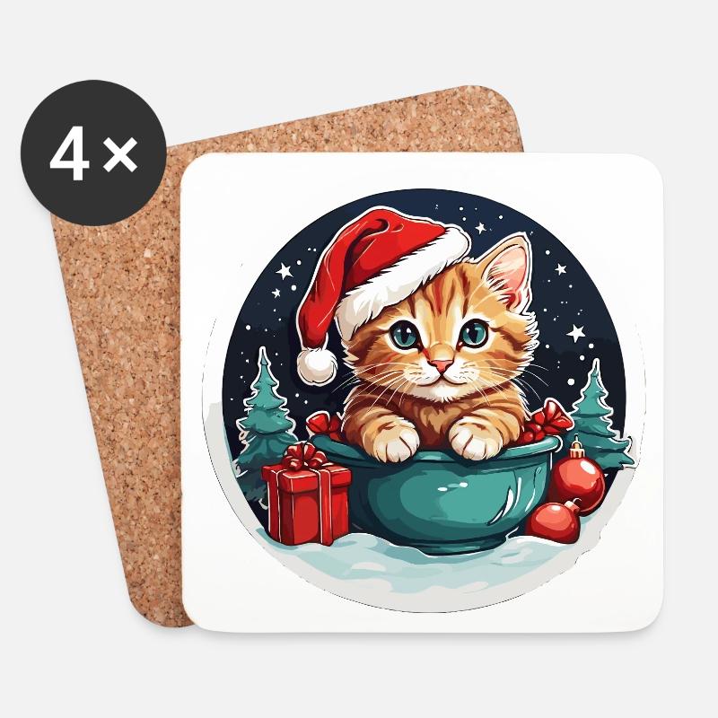 getigerte Weihnachtskatze - Untersetzer (4er-Set) - Weiß