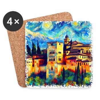 View of the Alhambra in Van Gogh style - Coasters (set of 4) - white - Front