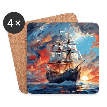 Historic Sailboat at Sunset - Coasters (set of 4) - white - Front