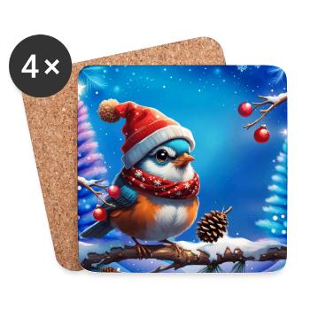Oiseau de Noël doux, petit et sympathique - Dessous de verre (lot de 4) - blanc - Devant