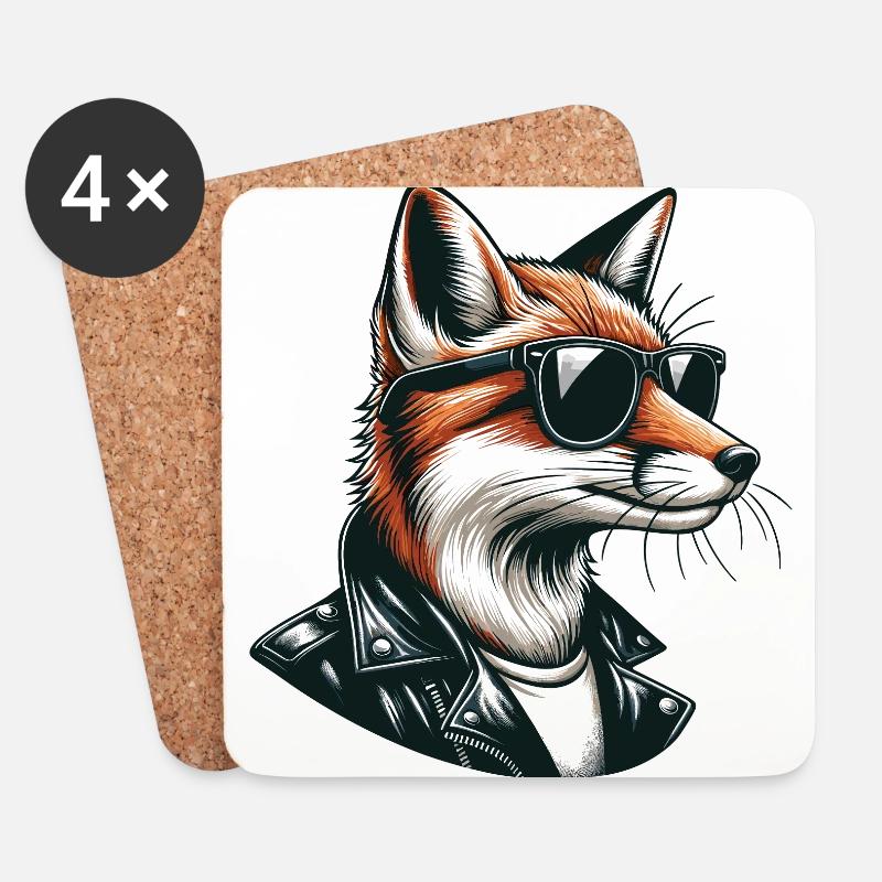 Cooler Stadt Fuchs mit Lederjacke und Sonnenbrille - Untersetzer (4er-Set) - Weiß