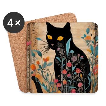vintage Katze - Untersetzer (4er-Set) - Weiß - Vorne