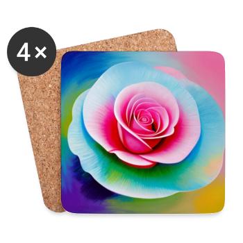 Peinture d'une rose aux couleurs dynamiques - Dessous de verre (lot de 4) - blanc - Devant