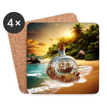 Einzigartige und überraschende Flasche mit Boot - Untersetzer (4er-Set) - Weiß - Vorne