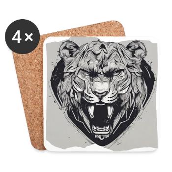 Roaring Majesty Löwengesicht zeigt Zähne - Untersetzer (4er-Set) - Weiß - Vorne