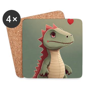 Liebes-Dino mit Herzballon - Untersetzer (4er-Set) - Weiß - Vorne
