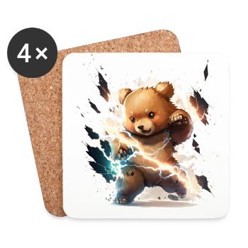 Lightning Strike Teddy - Coasters (set of 4) - white - Front
