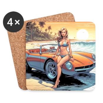 Fille avec voiture et nature de rêve 3 - Dessous de verre (lot de 4) - blanc - Devant